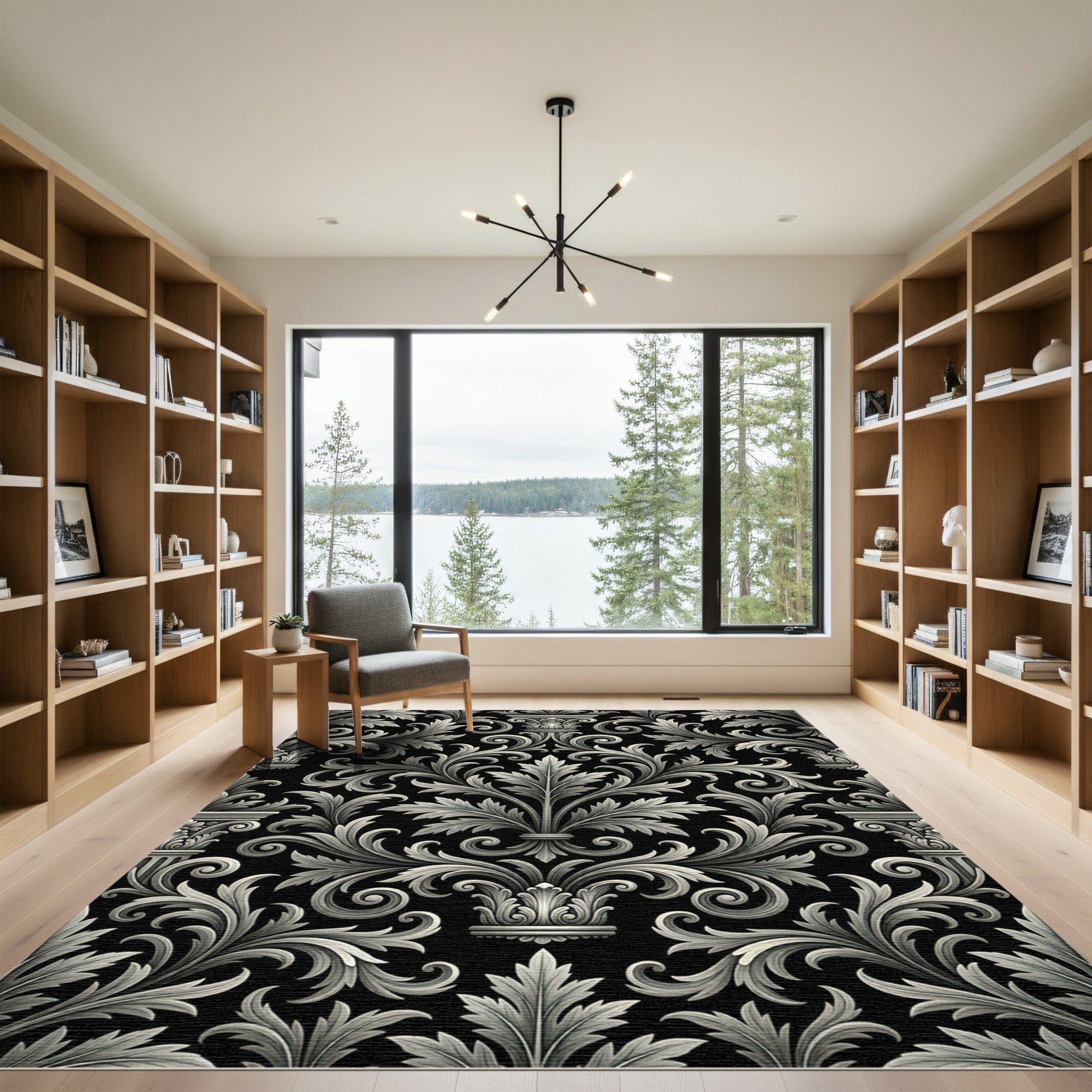 White Acanthus Scrollwork Classic Medallion Rug