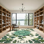 Sage Green Chrysanthemum Leaf Art Nouveau Rug