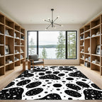 Black White Paw Print Polka Dot Rug