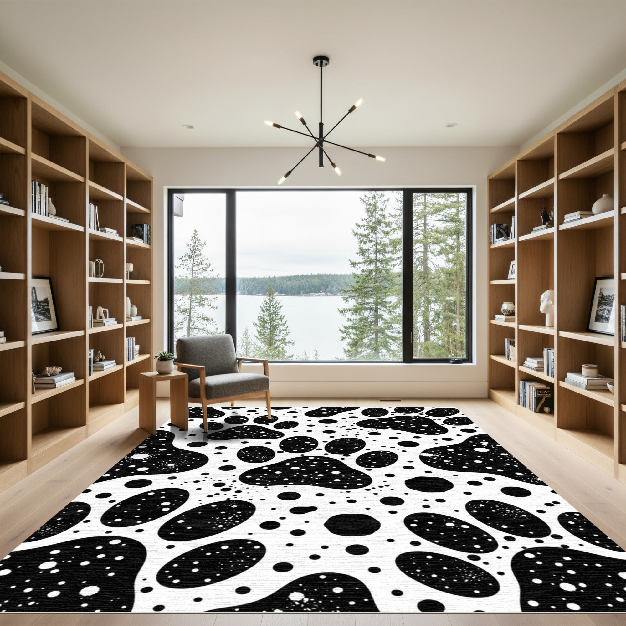 Black White Paw Print Polka Dot Rug