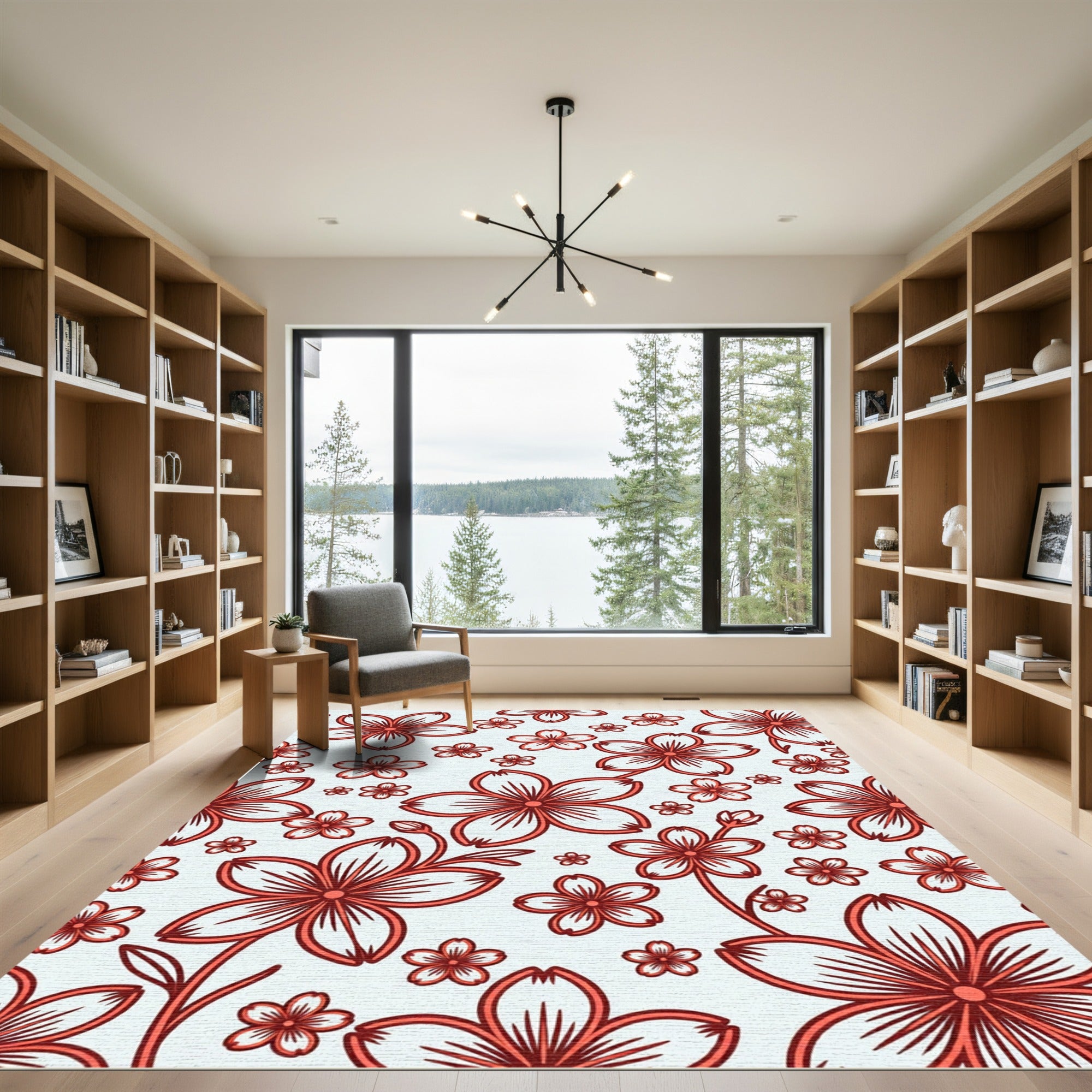 Coral Red Blossom All-Over Rug