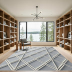 Minimalist Cream and Slate Lattice Rug