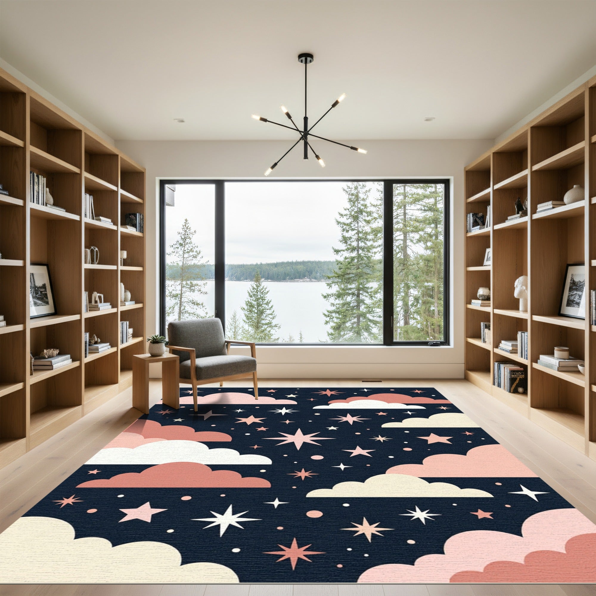 Cosmic Blush Pink Celestial Sky Rug