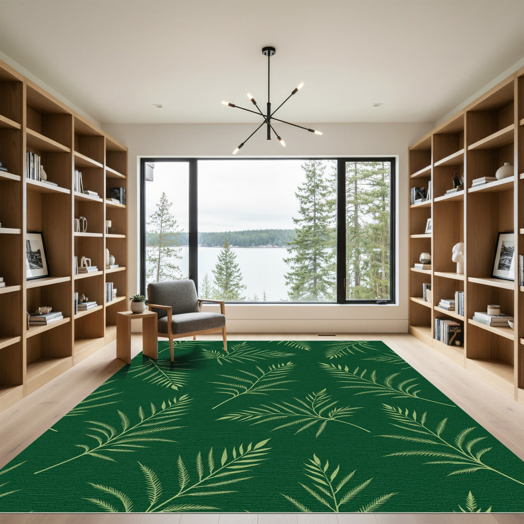 Emerald Green Palm Frond Silhouette Rug