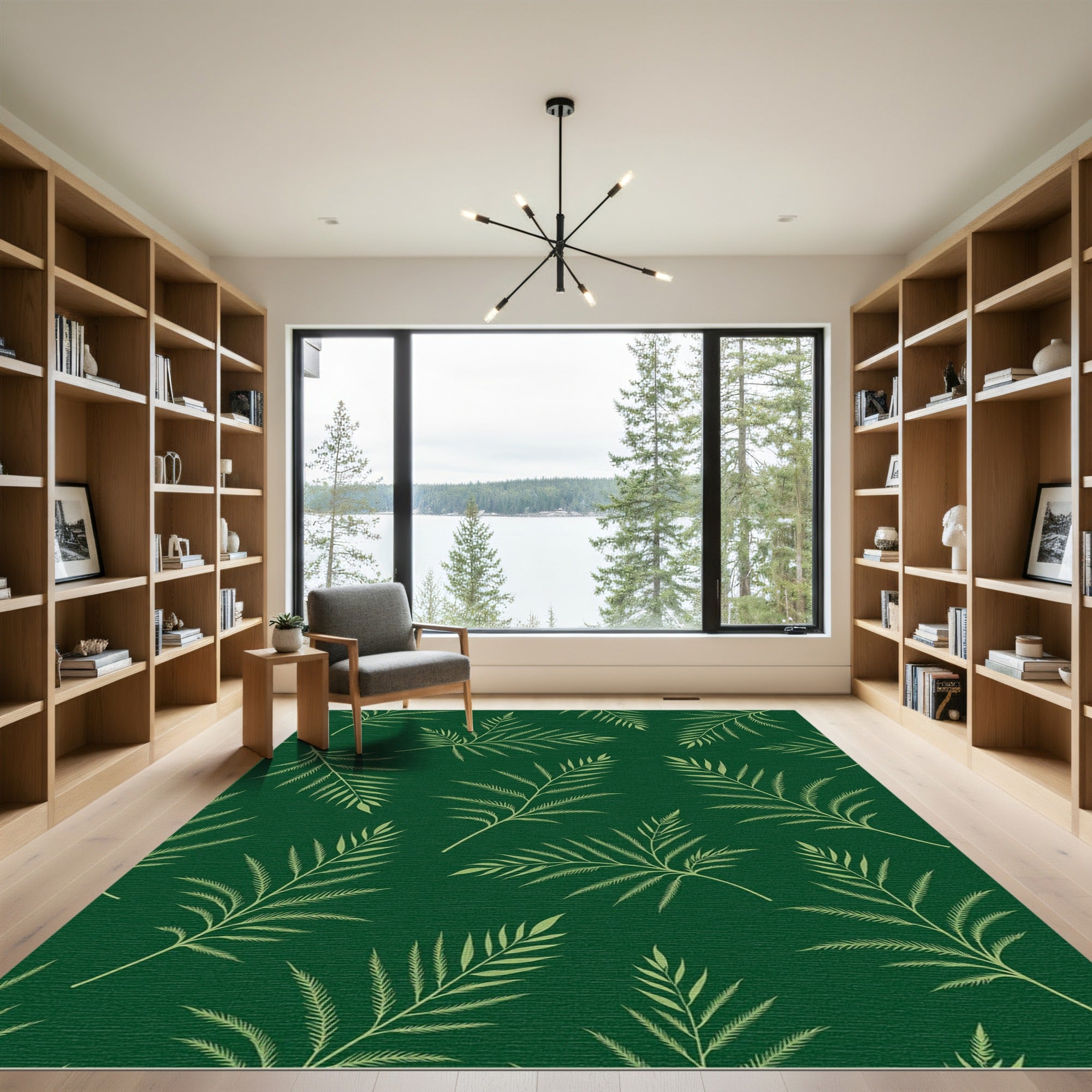 Emerald Green Palm Frond Silhouette Rug