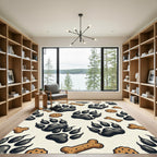 Black Paw Print Bone Biscuit Illustration Rug