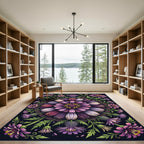 Elegant Purple Botanical Mandala Floral Rug