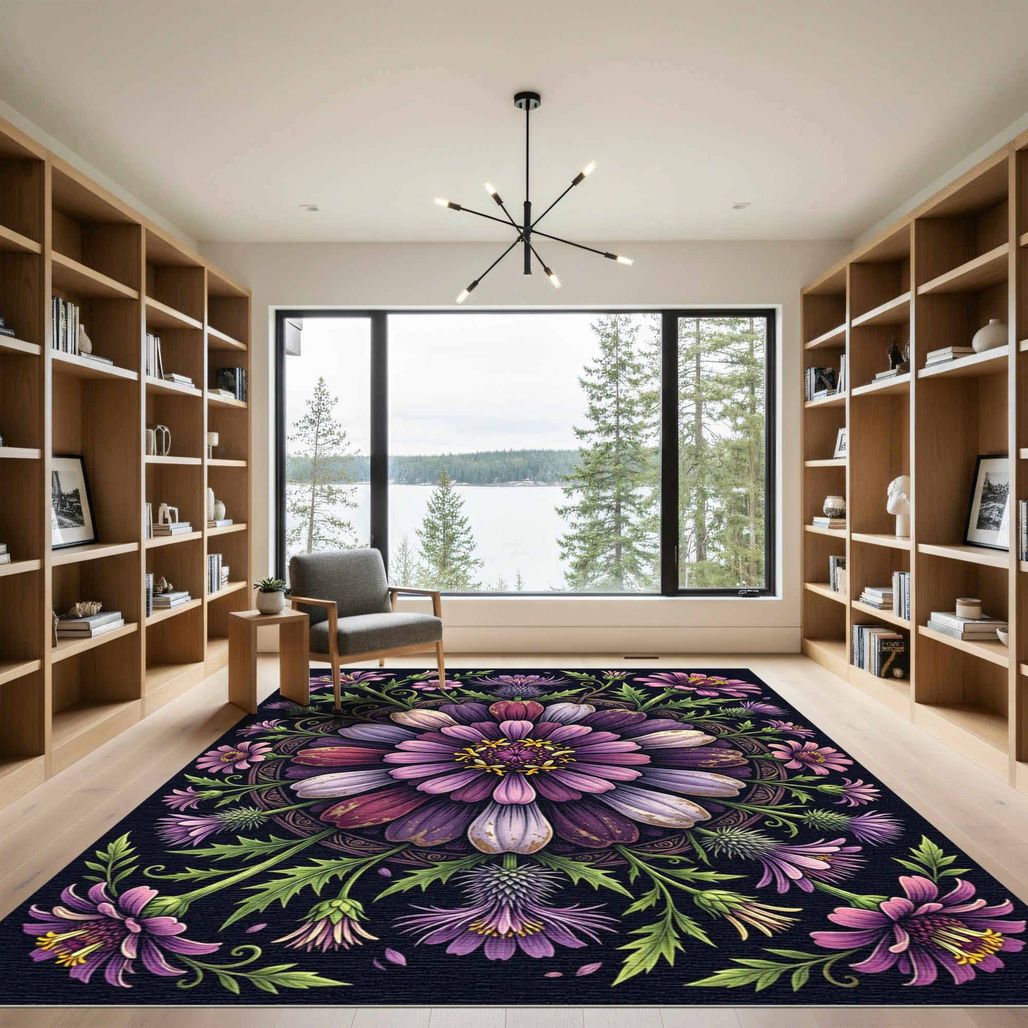 Elegant Purple Botanical Mandala Floral Rug