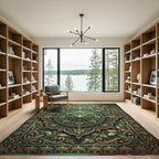 Emerald Green Ornate Medallion Rug