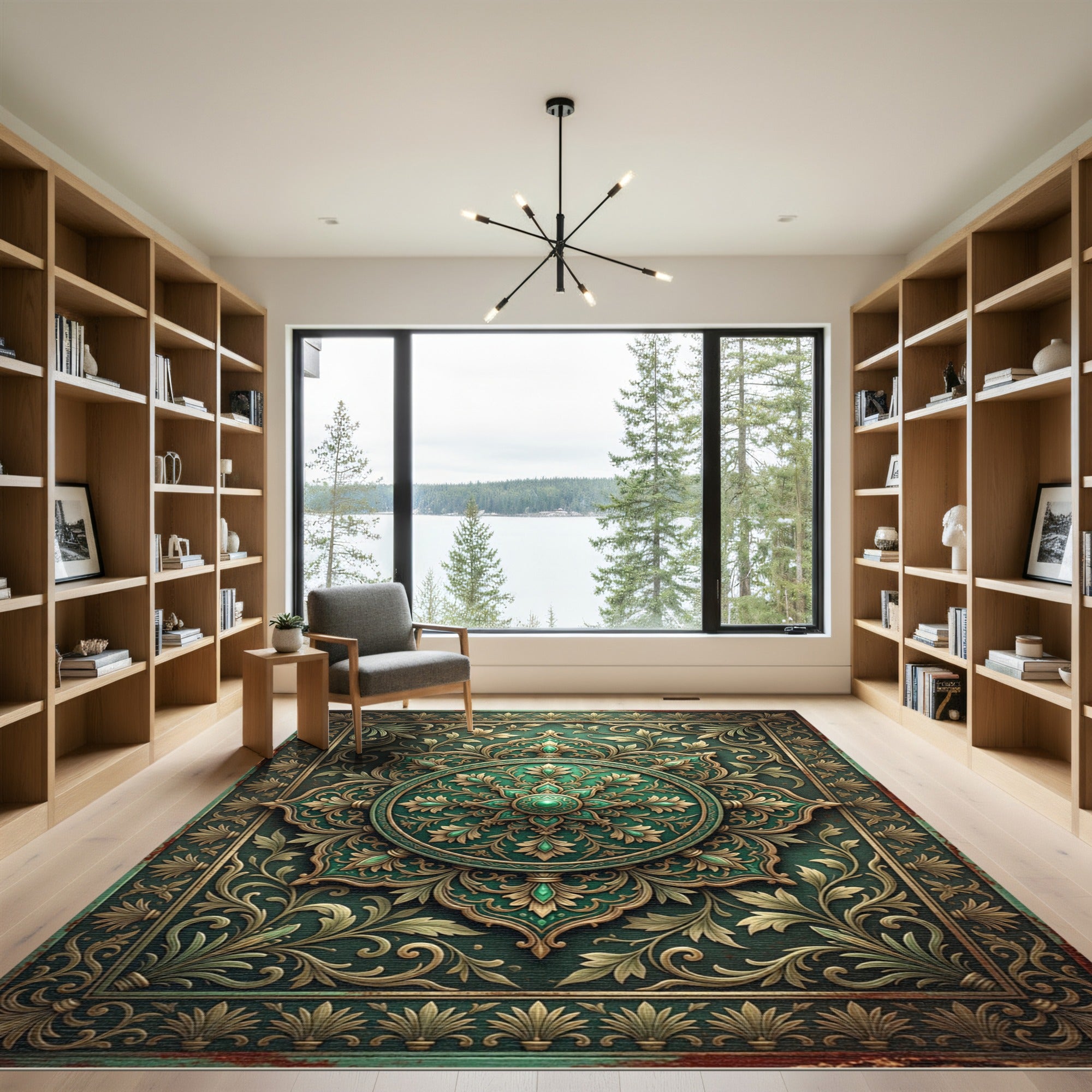 Emerald Green Ornate Medallion Rug