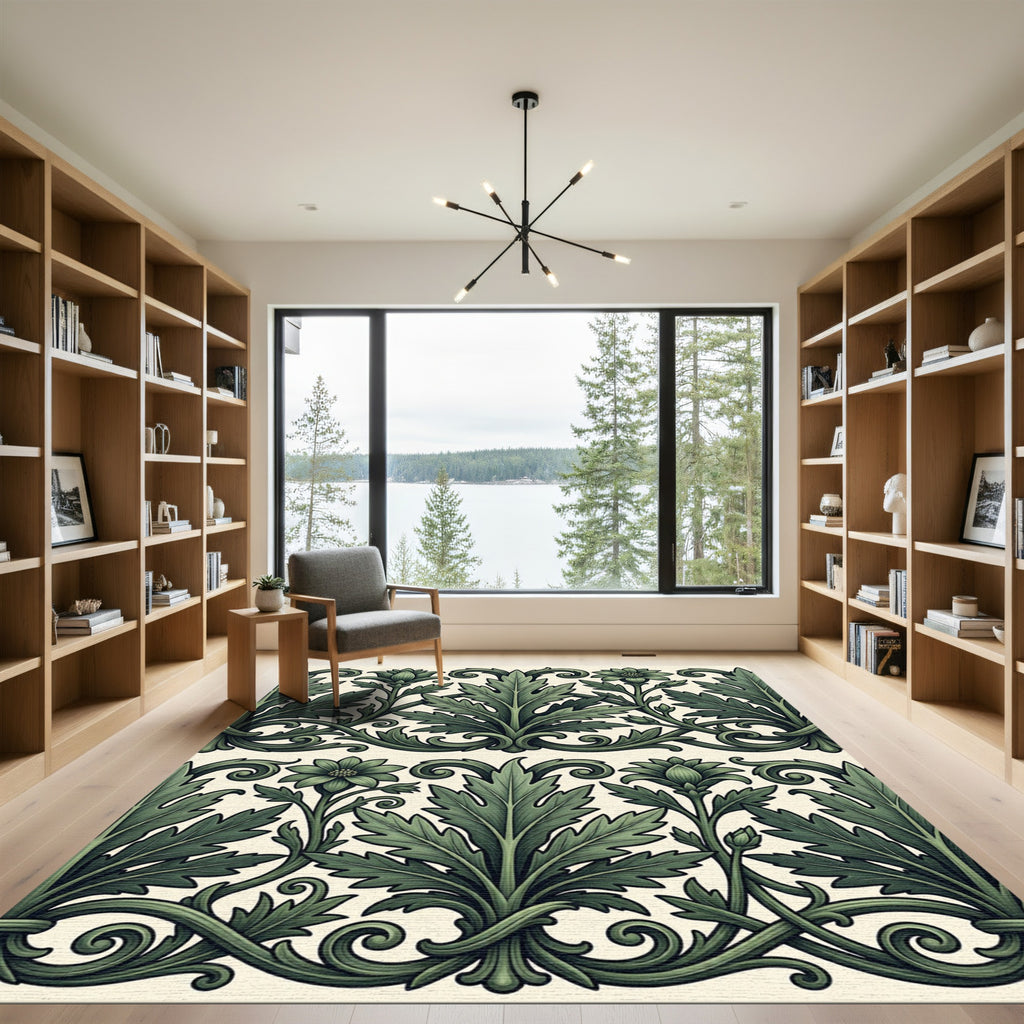 Emerald Botanical Acanthus Leaf Scroll Rug