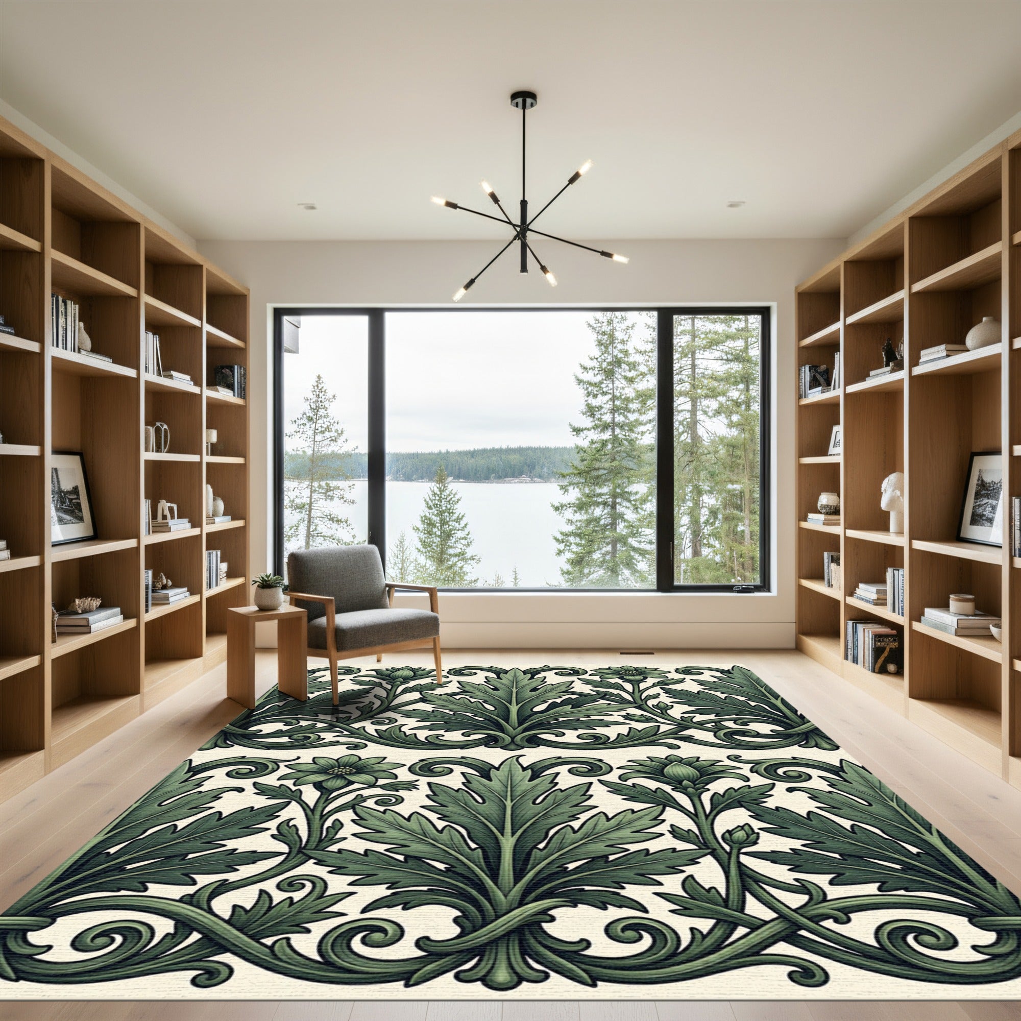Emerald Botanical Acanthus Leaf Scroll Rug