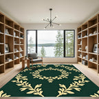 Golden Laurel Wreath Leafy Damask Rug