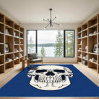Bold White Skull Deep Blue Accent Rug