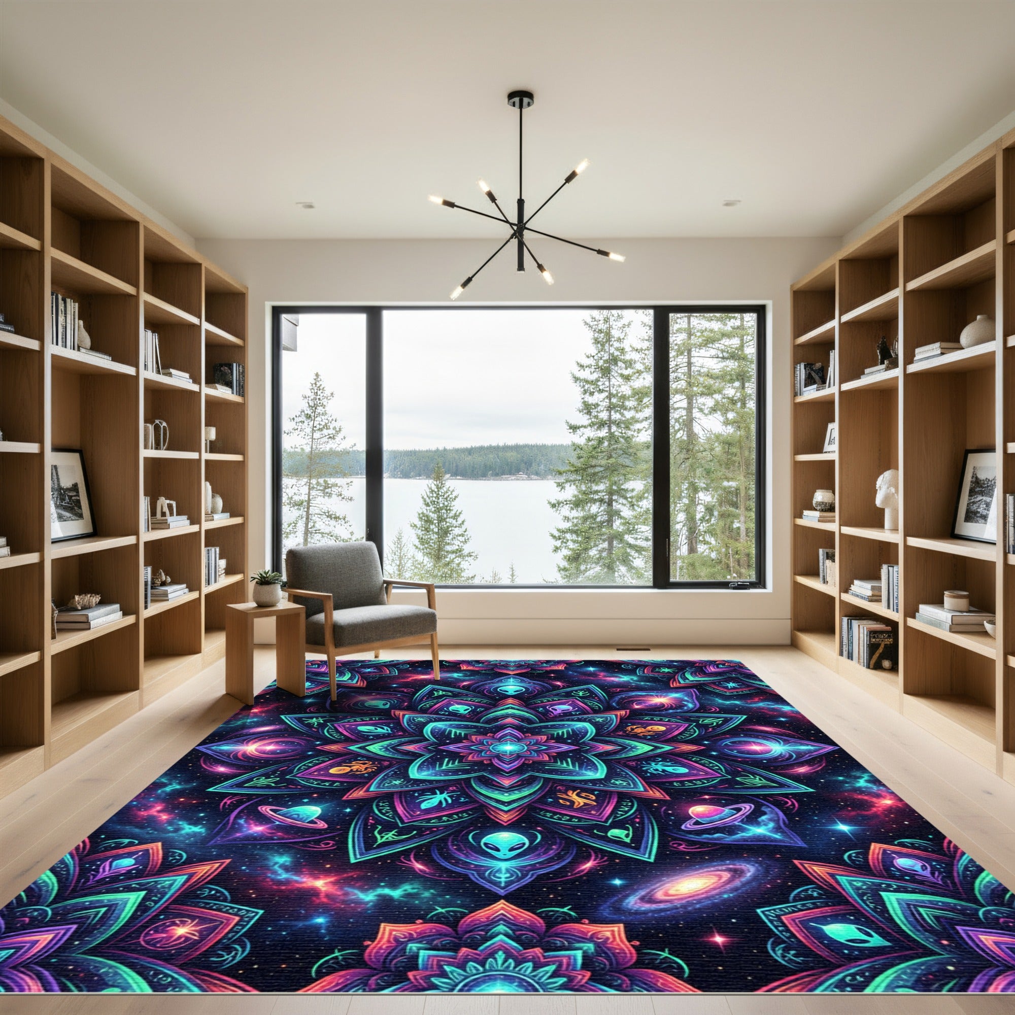 Cosmic Alien Mandala Neon Galaxy Rug