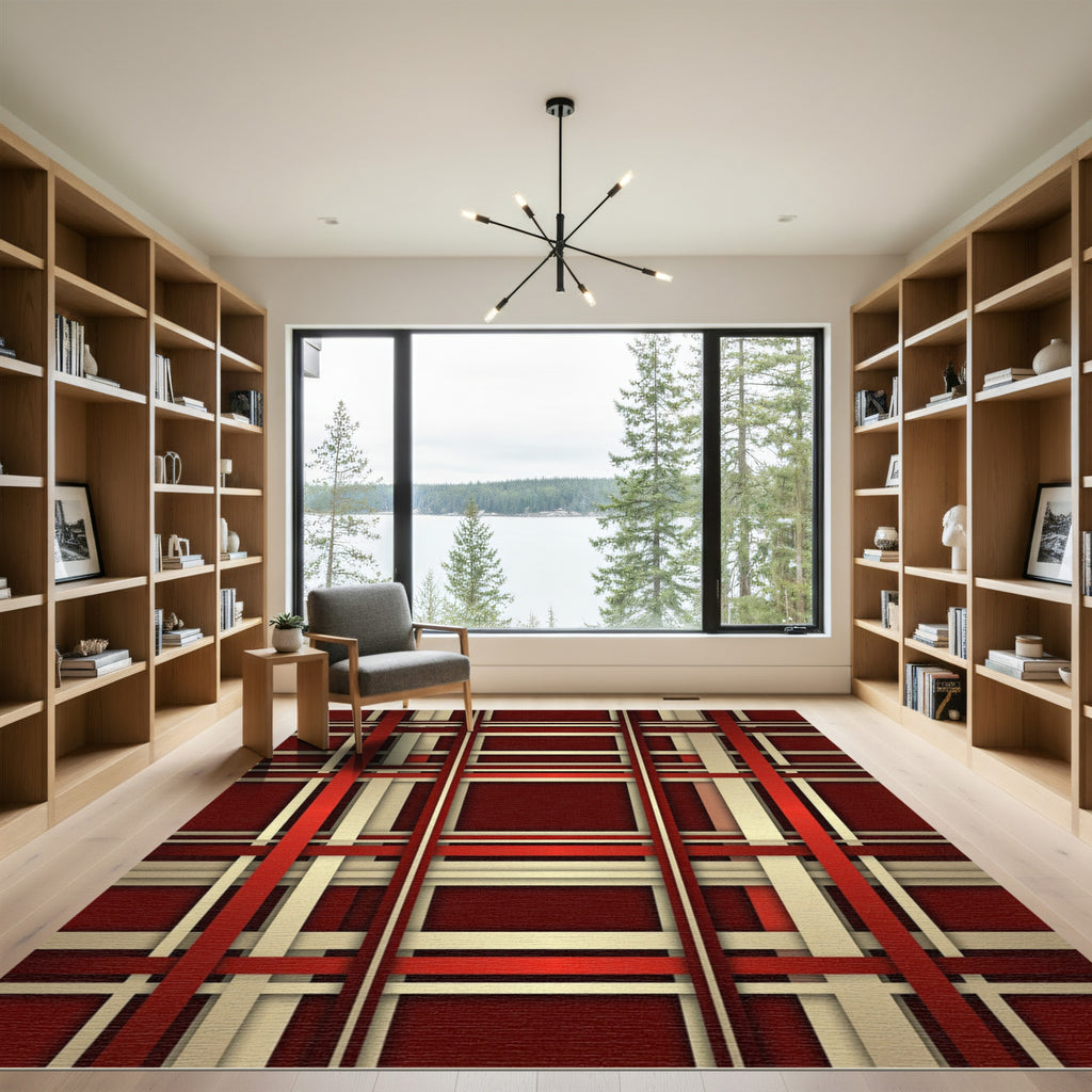 Crimson Cream Intersecting Stripe Rug