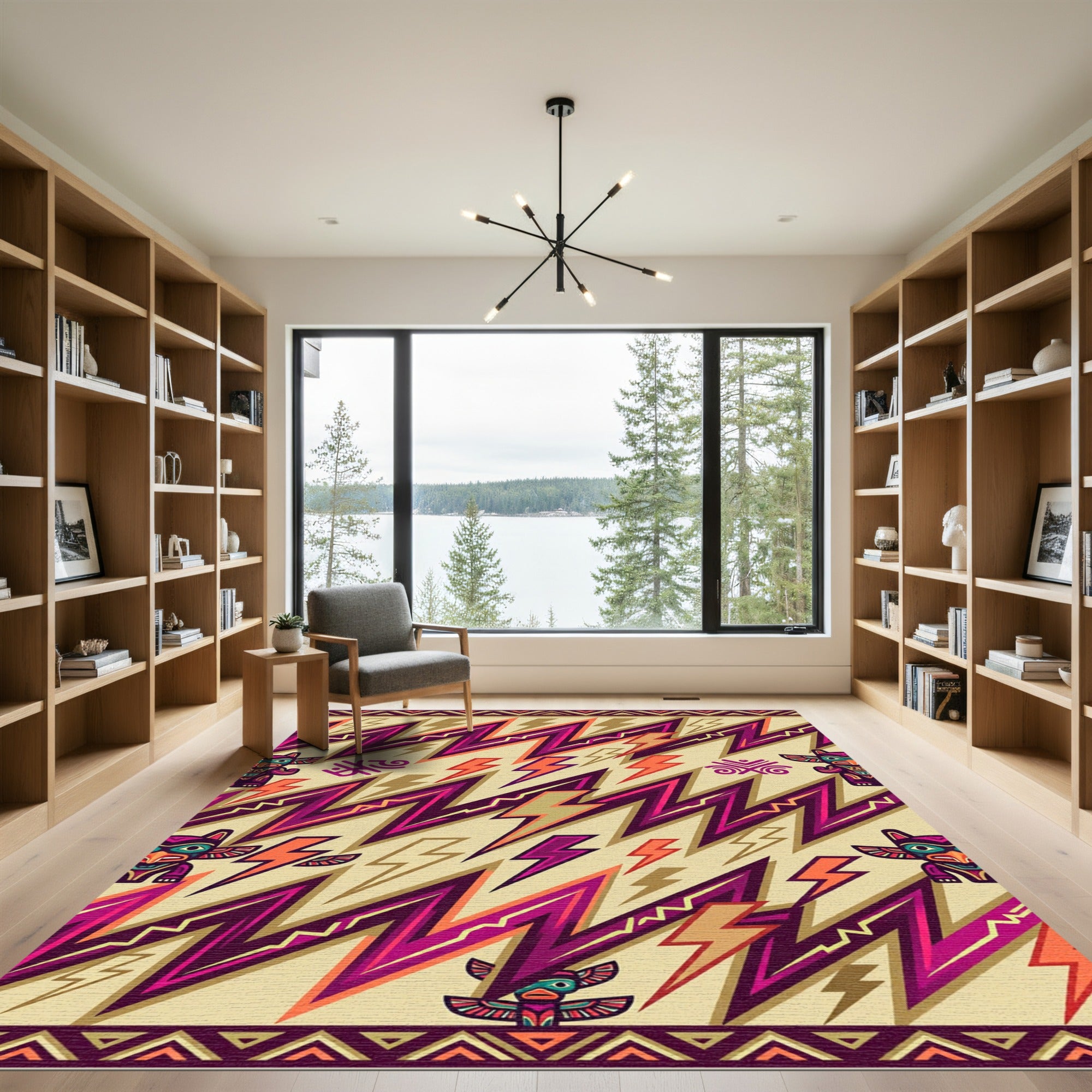 Bold Tribal Totem Lightning Bolts Rug