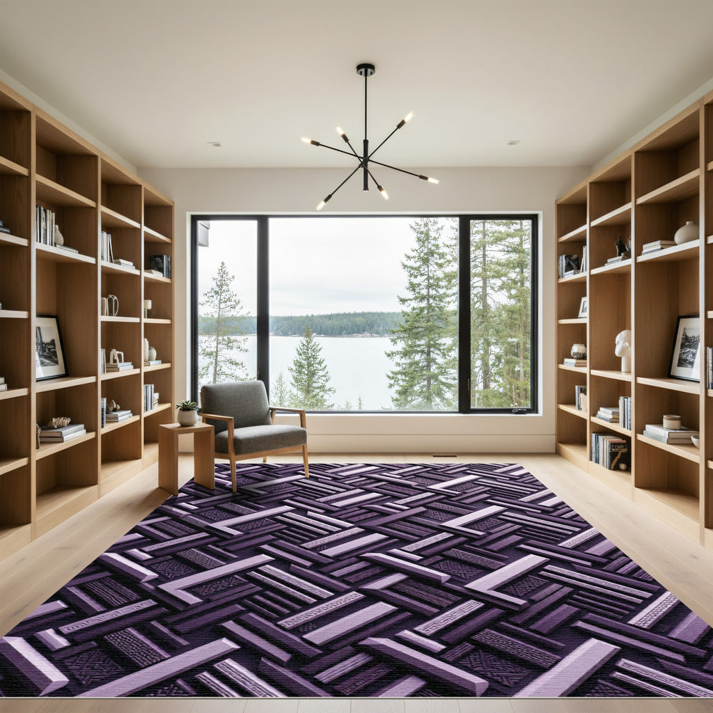 Purple Geometric Interlocking Sticks Rug