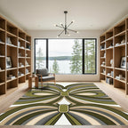 Mid Century Modern Olive Abstract Wave Rug