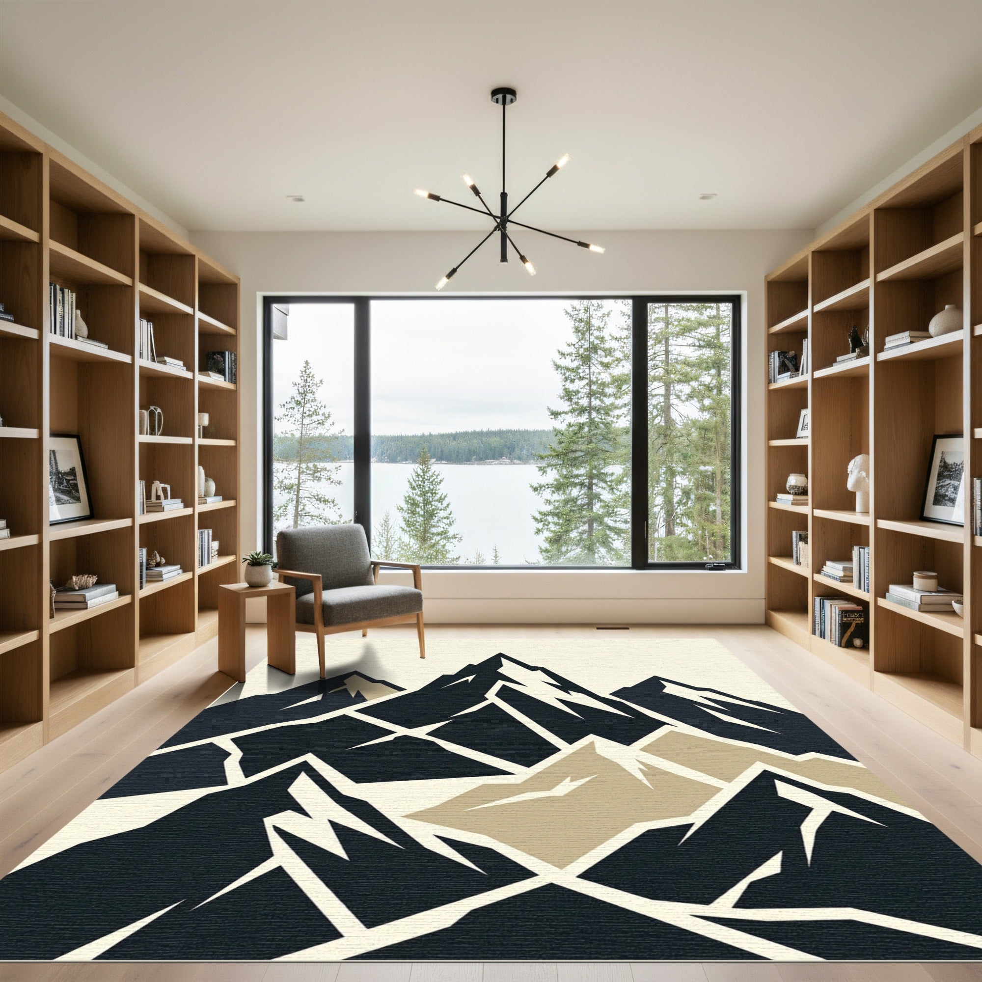 Minimalist Dark Mountain Range Abstraction Rug