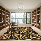 Modern Gold Black Geometric Sunburst Art Rug