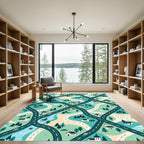 Whimsical Sage Green Neighborhood Road Map Rug