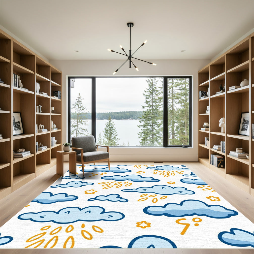 Blue Sky Clouds With Yellow Rain Rug