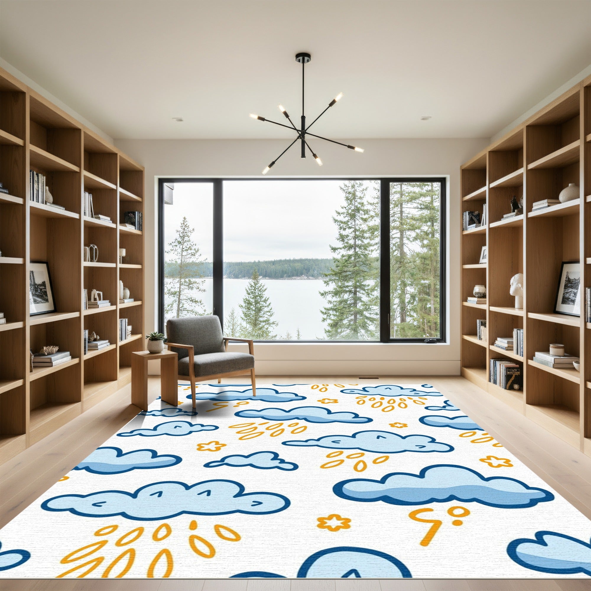 Blue Sky Clouds With Yellow Rain Rug