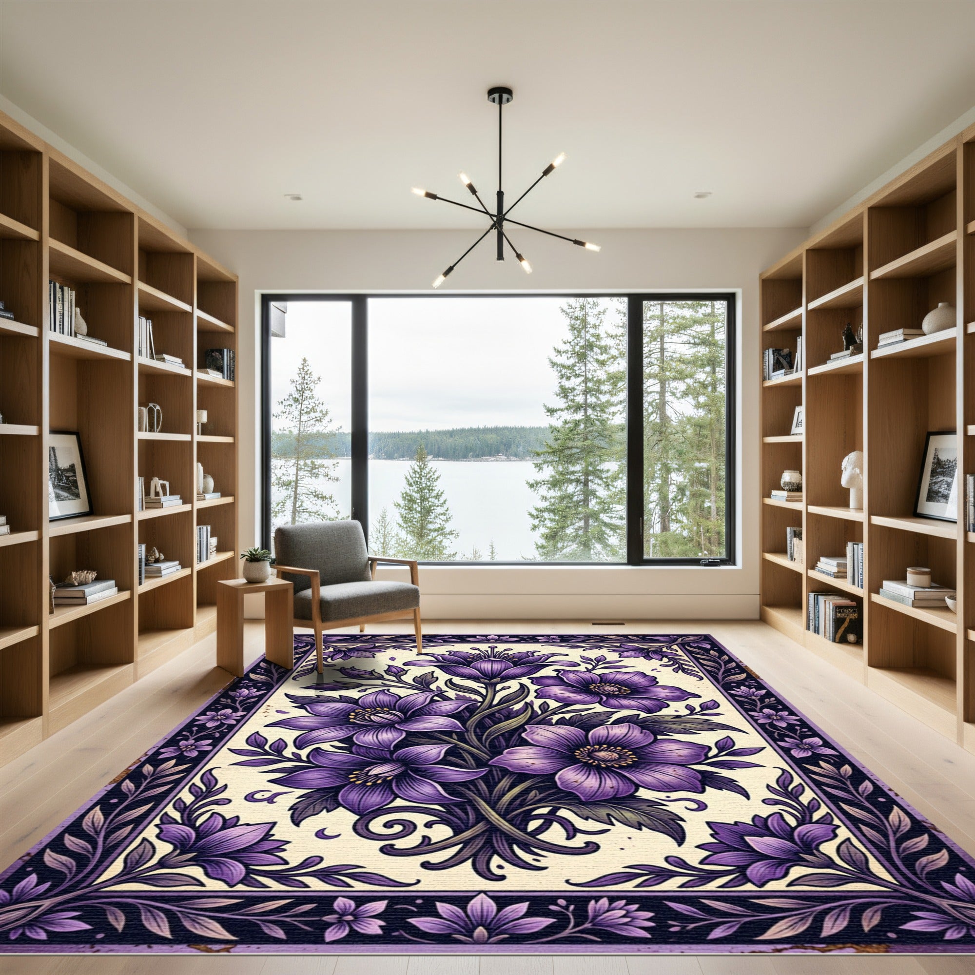 Elegant Violet Lily Botanical Art Rug