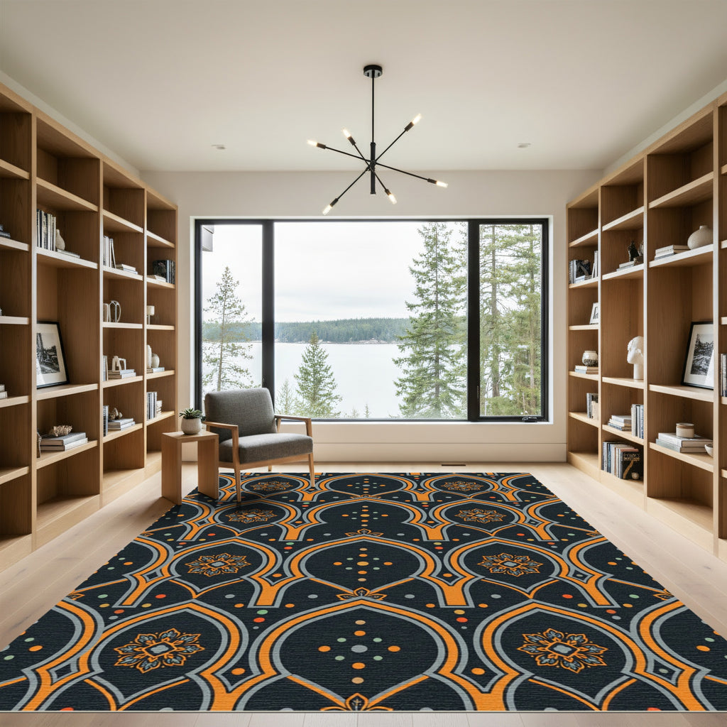 Midnight Arch Botanical Floral Inlay Rug