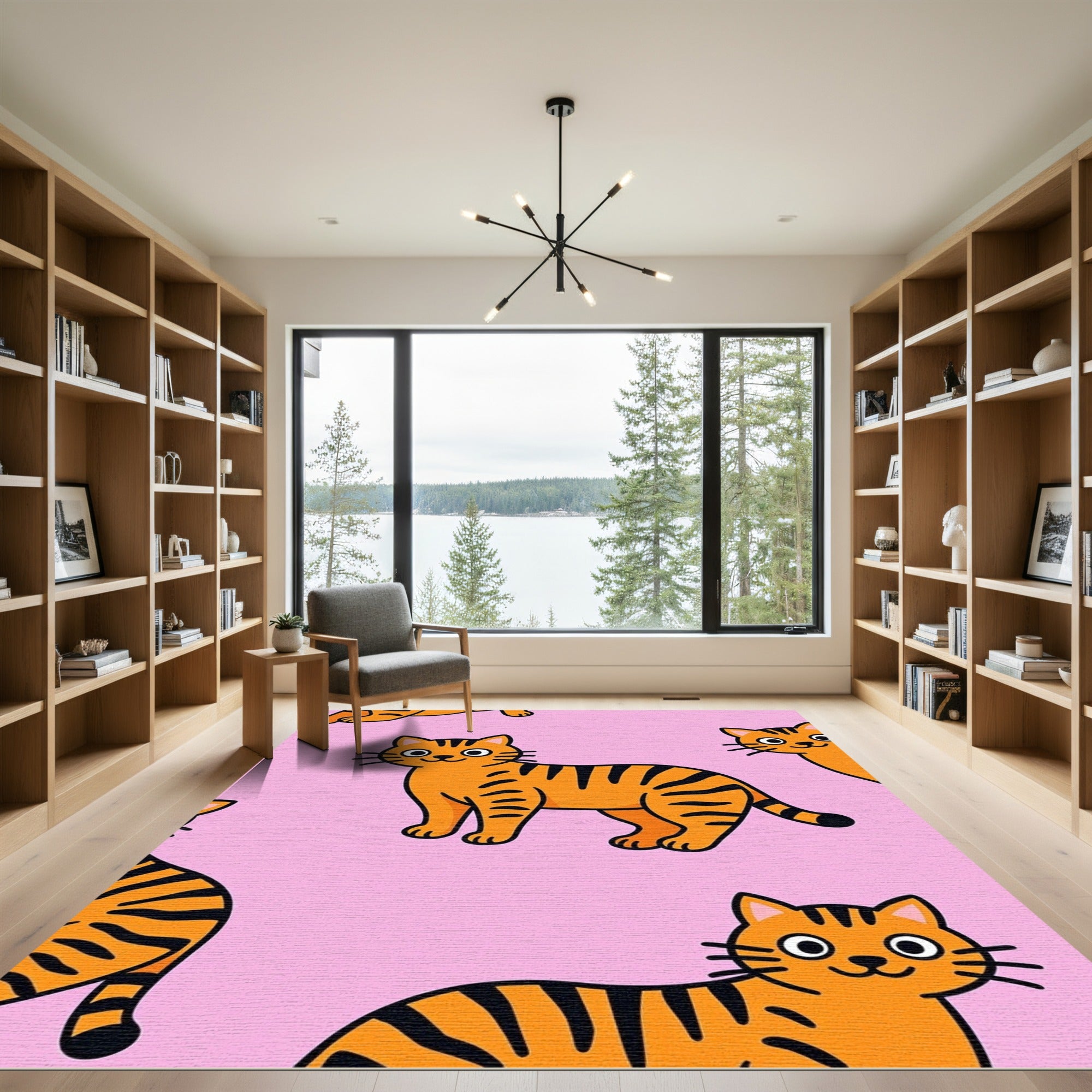 Cute Orange Tiger Cat Pattern Rug