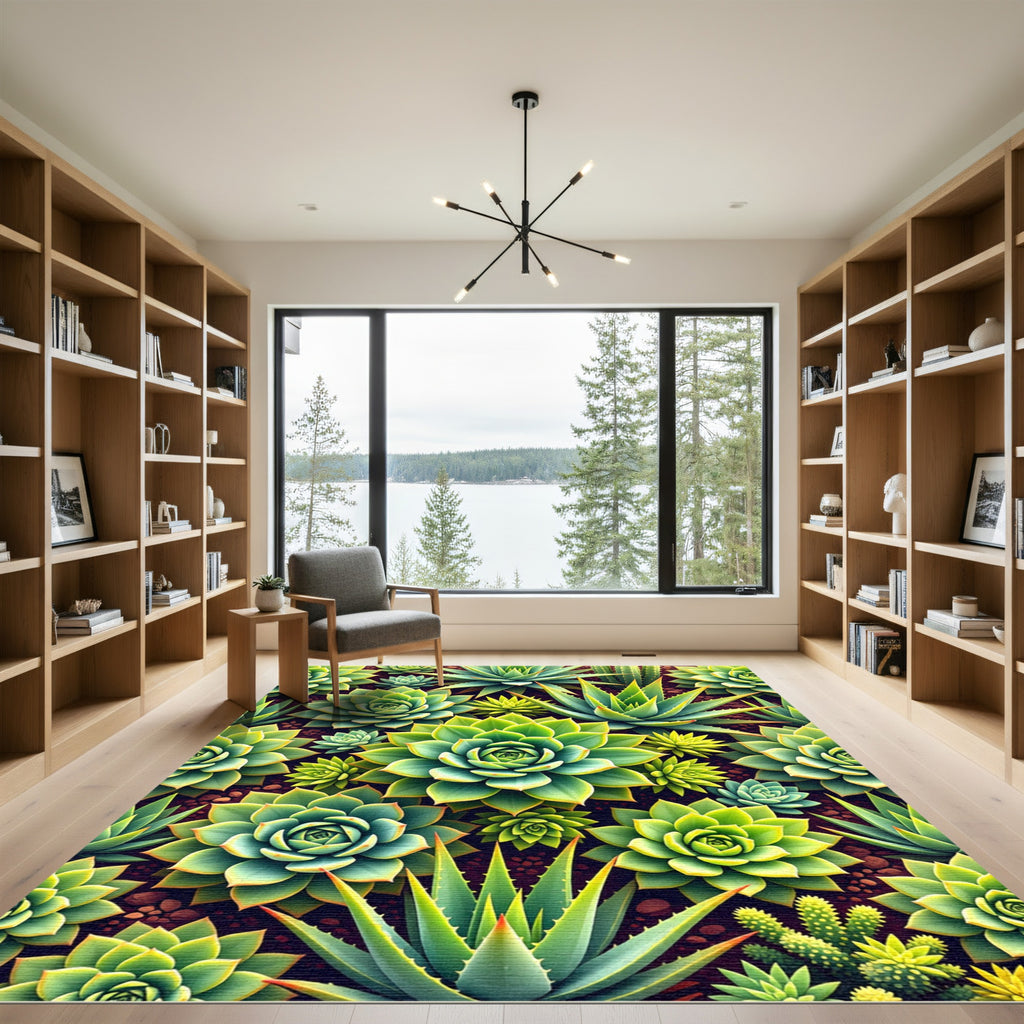 Lush Green Succulent Garden Botanical Rug