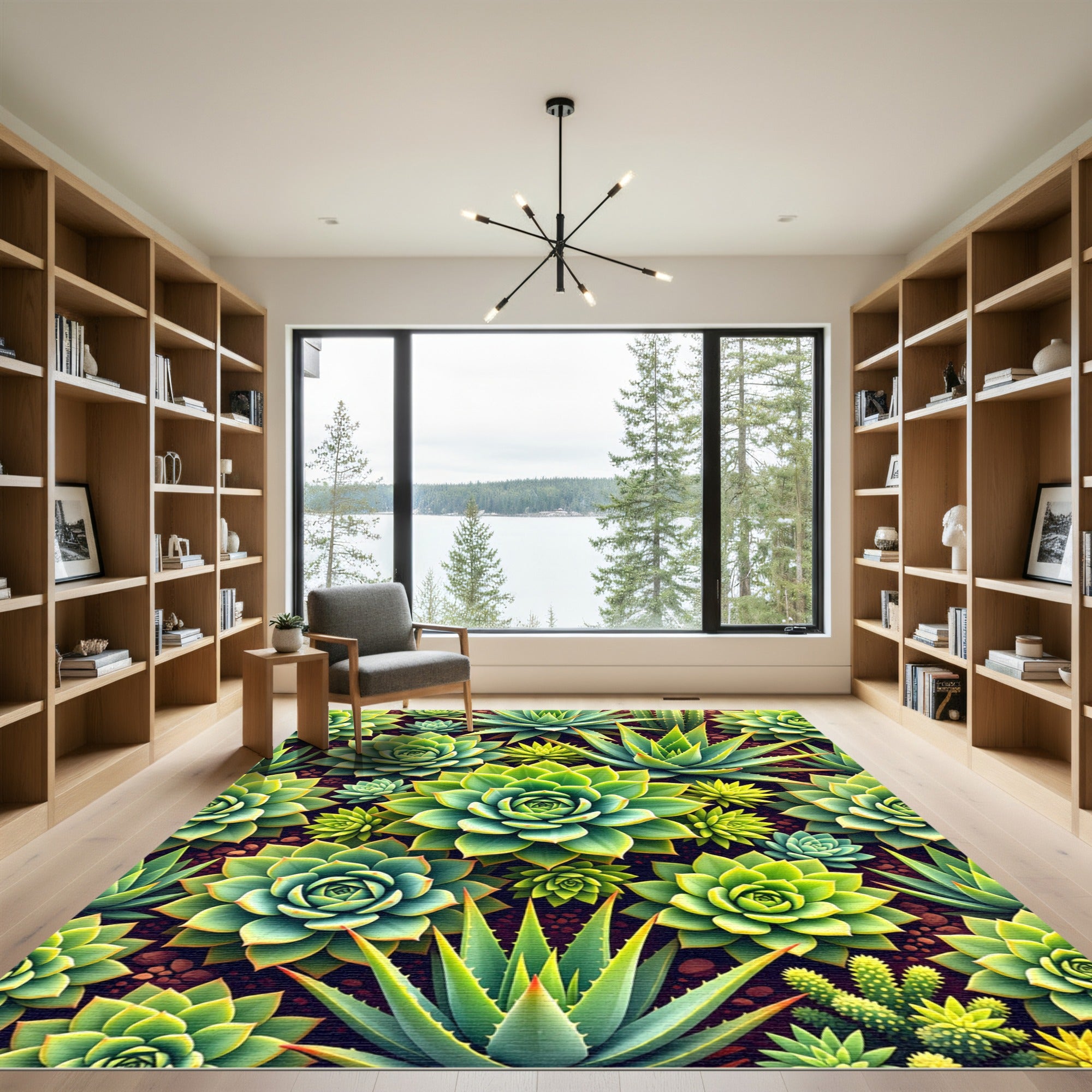 Lush Green Succulent Garden Botanical Rug