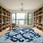 Intertwined Midnight Blue Fluid Wave Art Rug