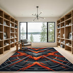 Dynamic Red Gray Abstract Angular Chevron Rug