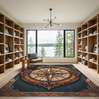 Vintage Compass Rose Ornate Border Rug