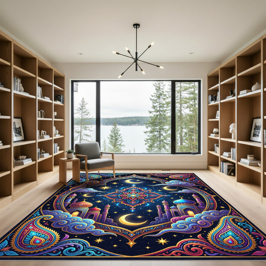 Celestial Midnight Mosque Mandala Tapestry Rug