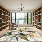 Watercolor White Blossom Floral Botanical Rug