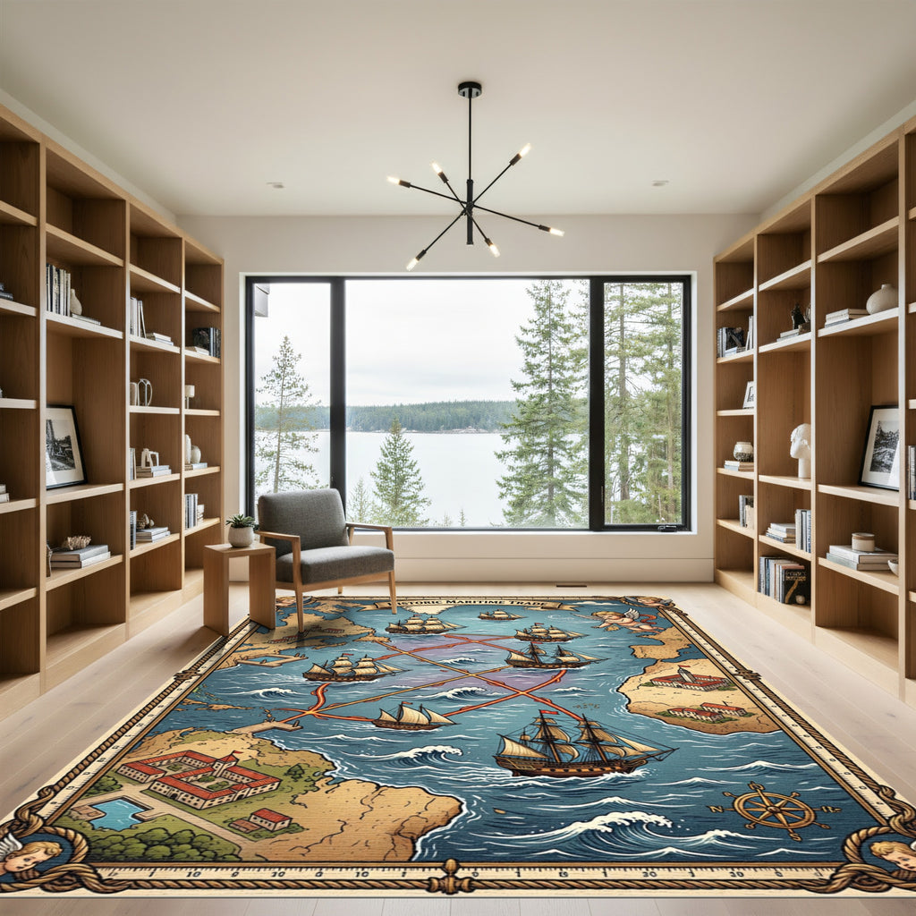 Antique Sailing Ships Maritime Map Rug