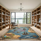 Antique Sailing Ships Maritime Map Rug