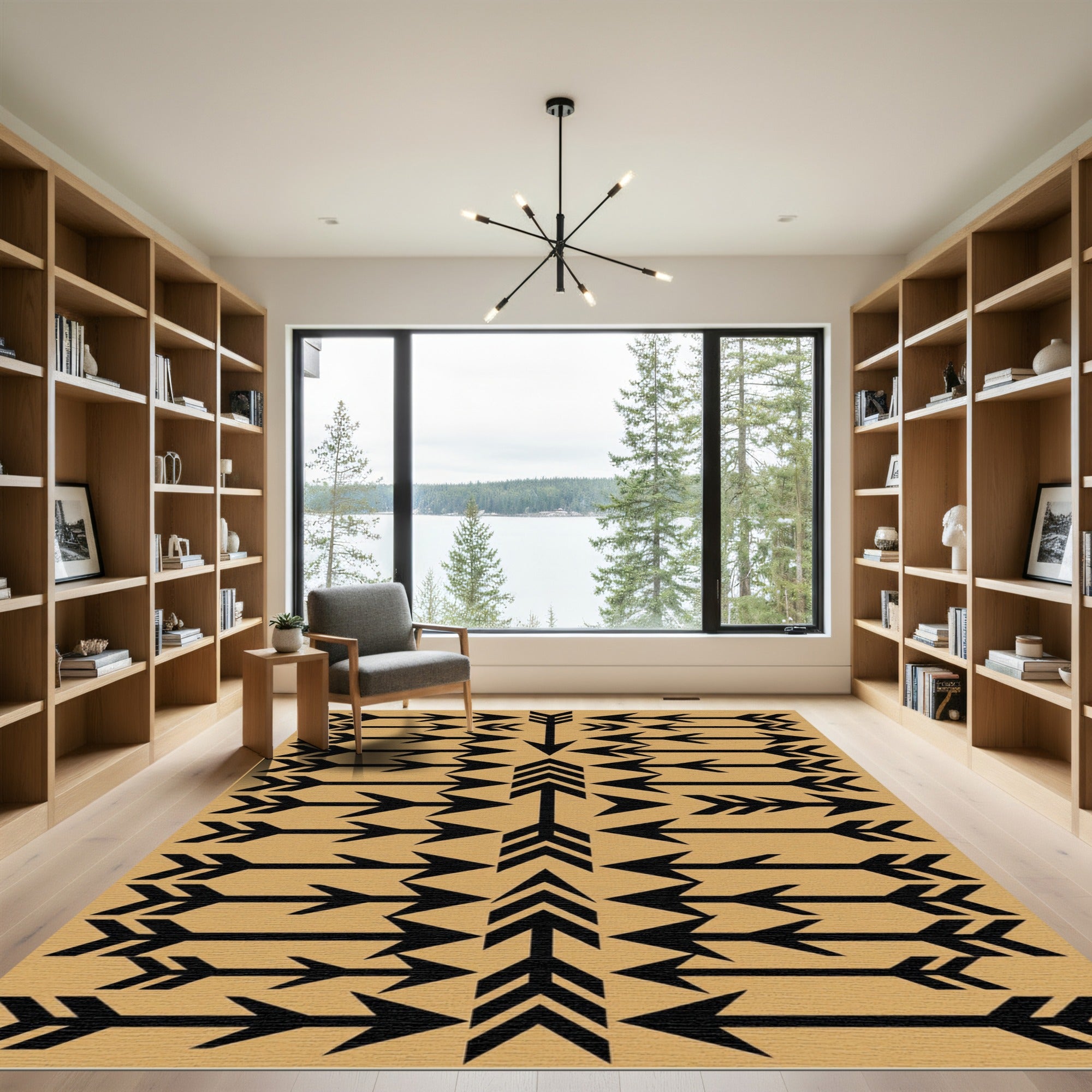 Black Arrow Pattern Tan Background Rug