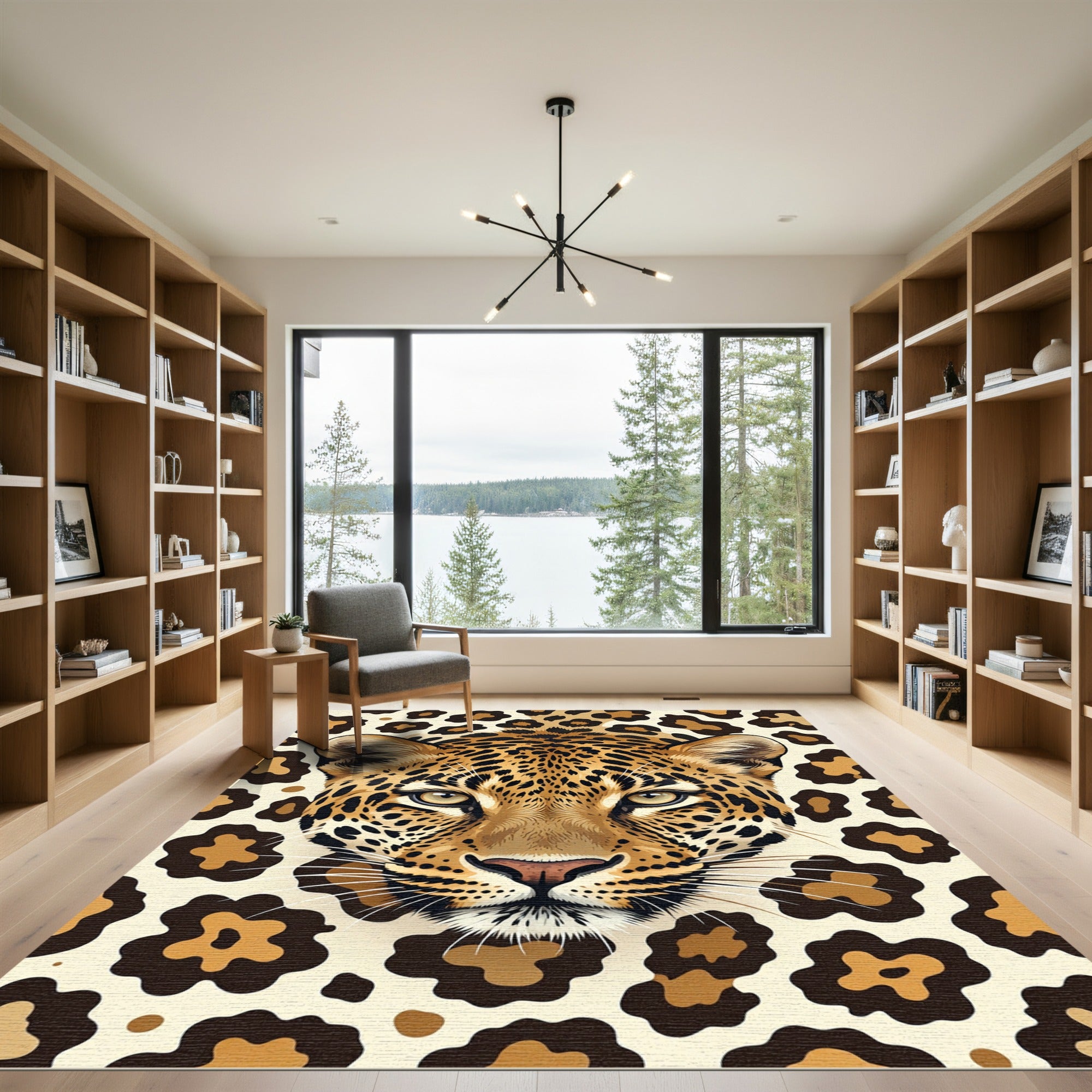 Golden Leopard Face Animal Portrait Rug