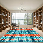 Deep Teal Coral Tie Dye Stripes Rug