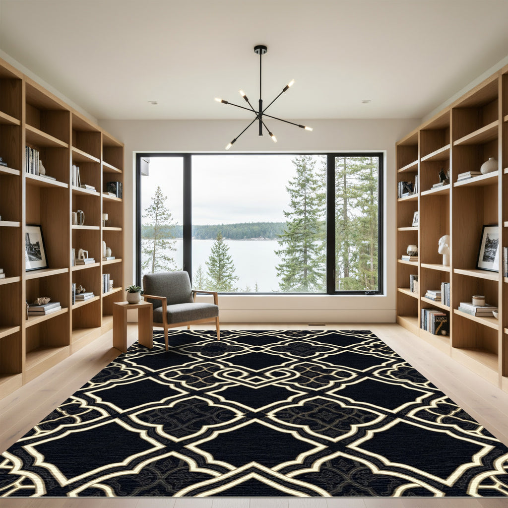 Black and White Intricate Lattice Rug