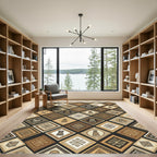 Earthy Neutral Geometric Diamond Grid Rug