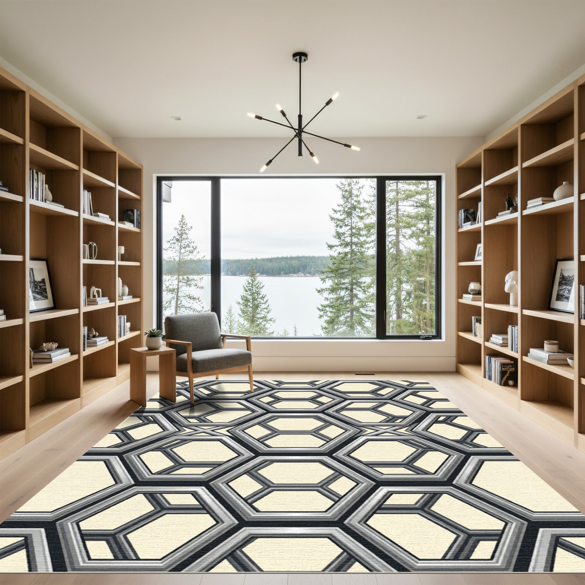 Metallic Gray 3D Hexagonal Overlay Rug