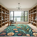Coastal Teal Sandy Starfish Seaweed Rug