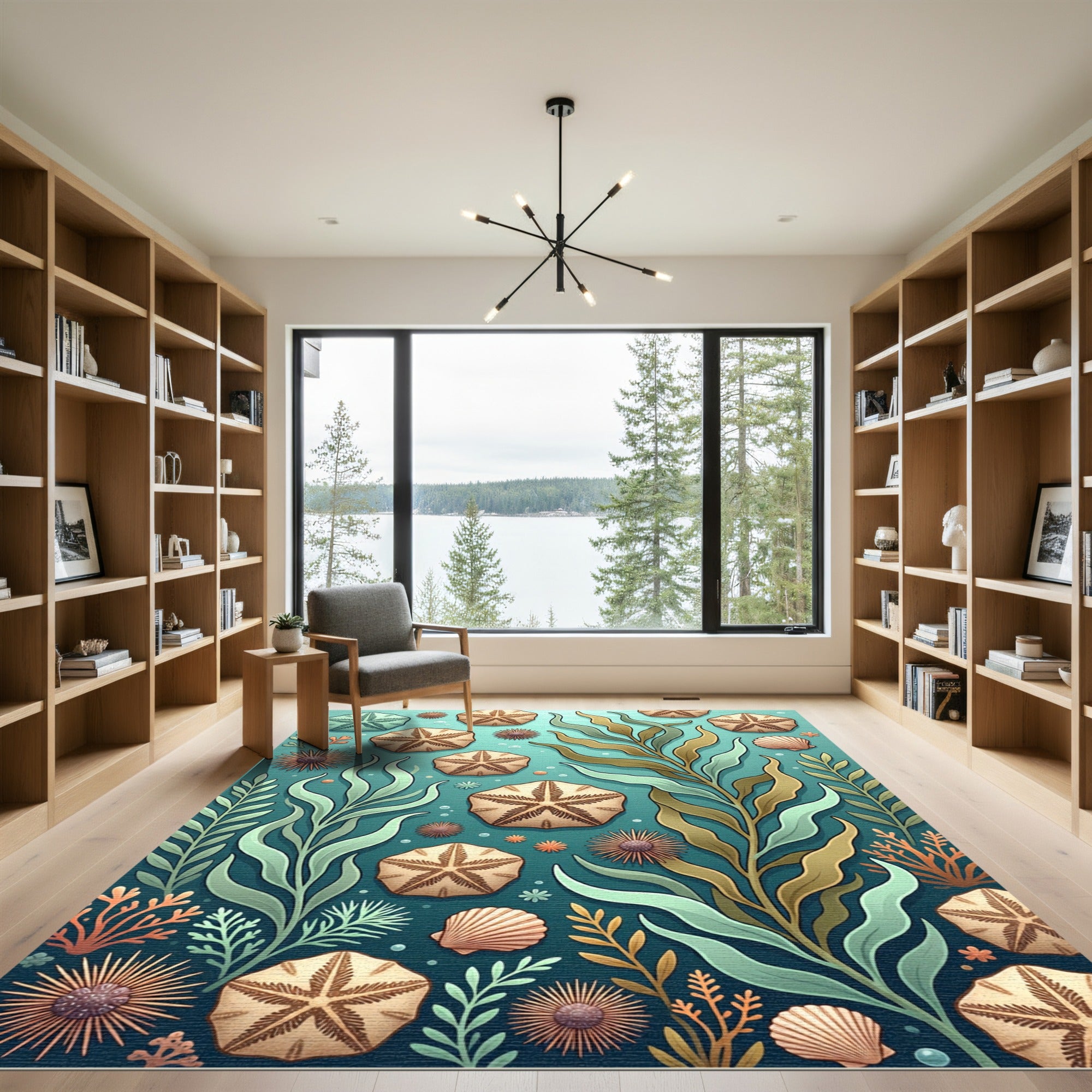 Coastal Teal Sandy Starfish Seaweed Rug