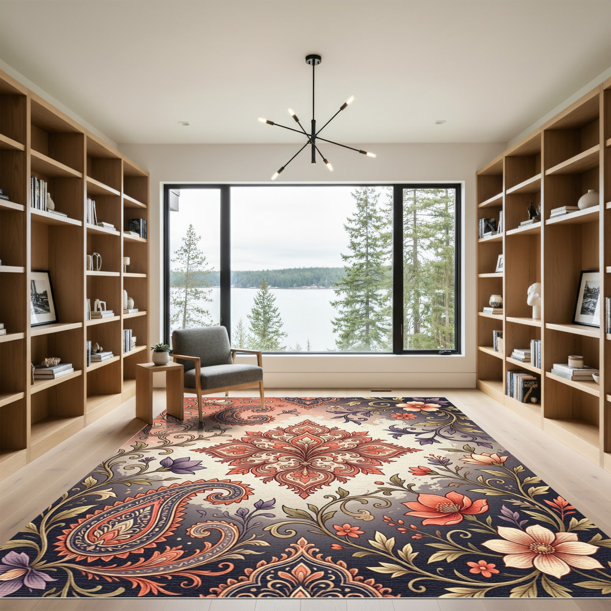 Ornate Red Coral Paisley Floral Rug