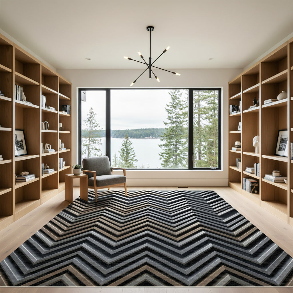 Textured Chevron Geometric Silver Gold Rug